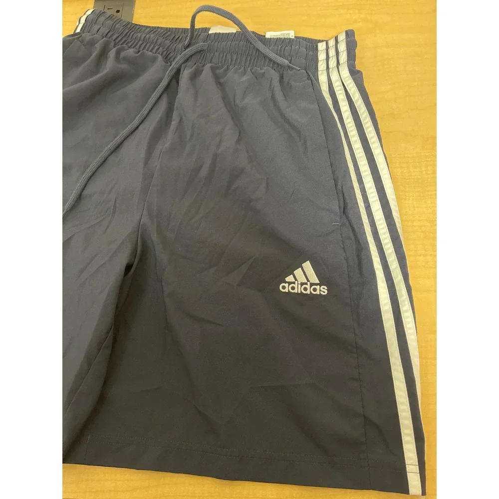 Adidas Mens Navy Blue 3-Stripe Athletic Shorts Size MT Drawstring Mesh Lined